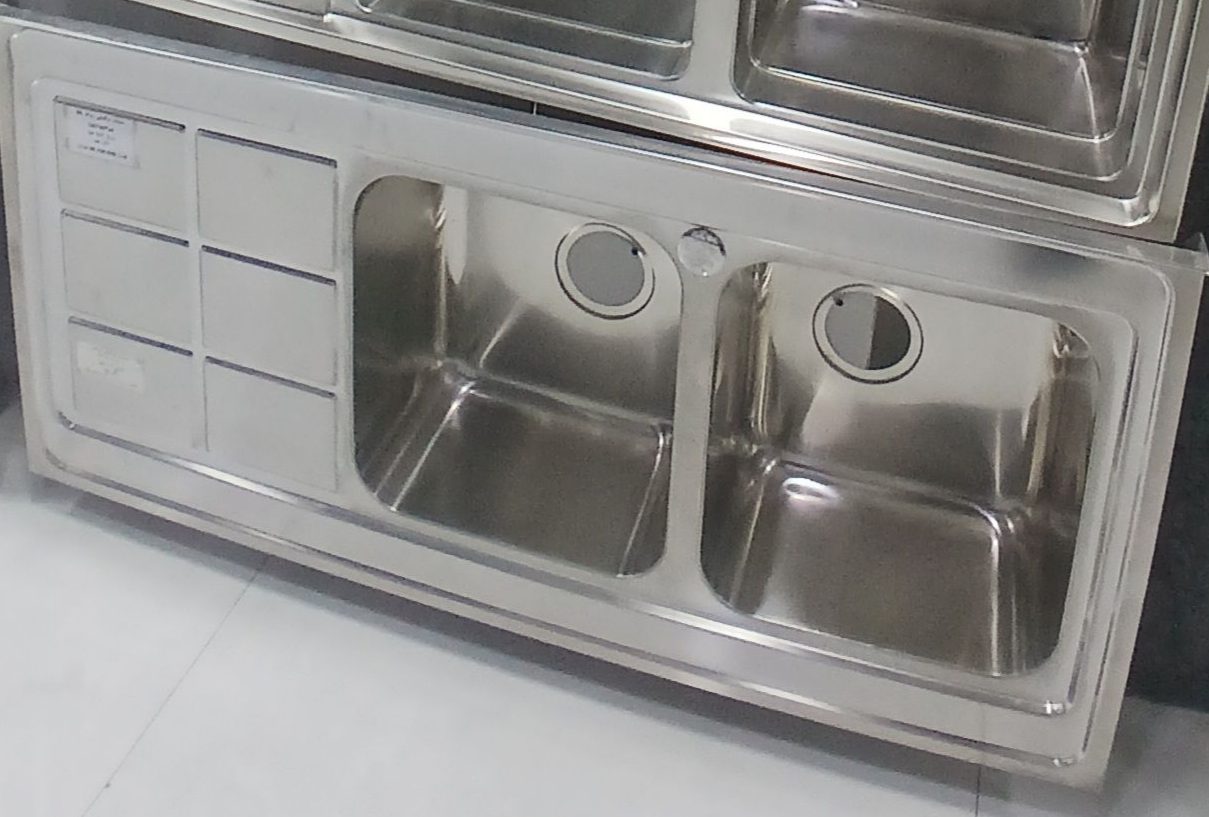 سینک استیل ایتالیایی روکار S9 دو لگن - ابعاد 24*60*120 - ورق 1/2 میل - لگن چپ
